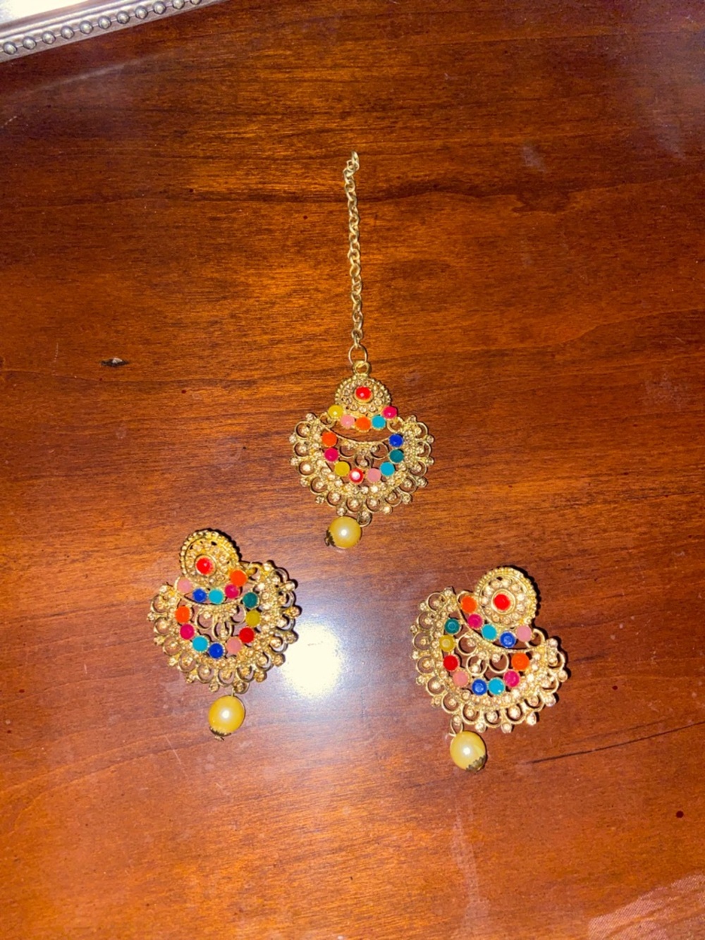 Indian Women’s Tikka & Earrings Jewelry Set Wedding Party Wear Ethnic Jewelry